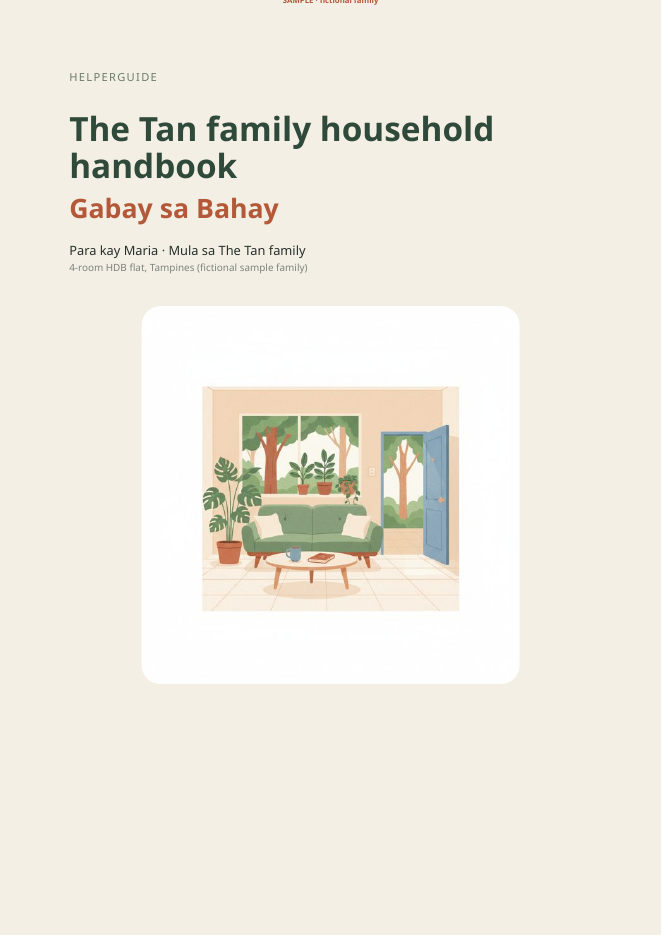 Sample HelperGuide handbook cover, English and Tagalog